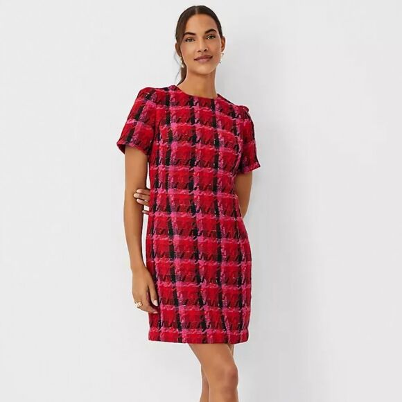Ann Taylor Shimmer Houndstooth Tweed Shift Dress - Picture 1 of 11